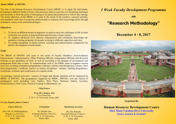 One Week Faculty Development Programme on Research Methodology – Shri ...