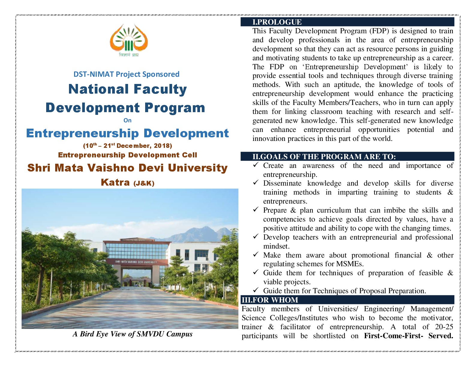 DST NIMAT Project Sponsored National Faculty Development Program On Entrepreneurship Development1
