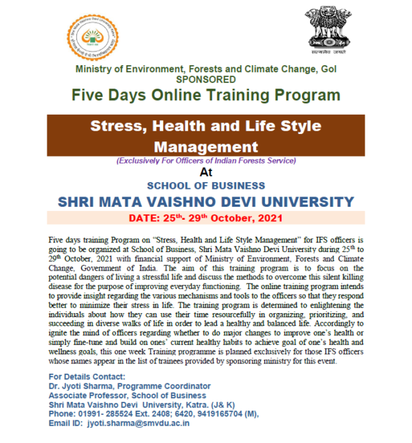 5 Day Course Programme Five Days Online Training Program on Stress, Health and Life Style ...